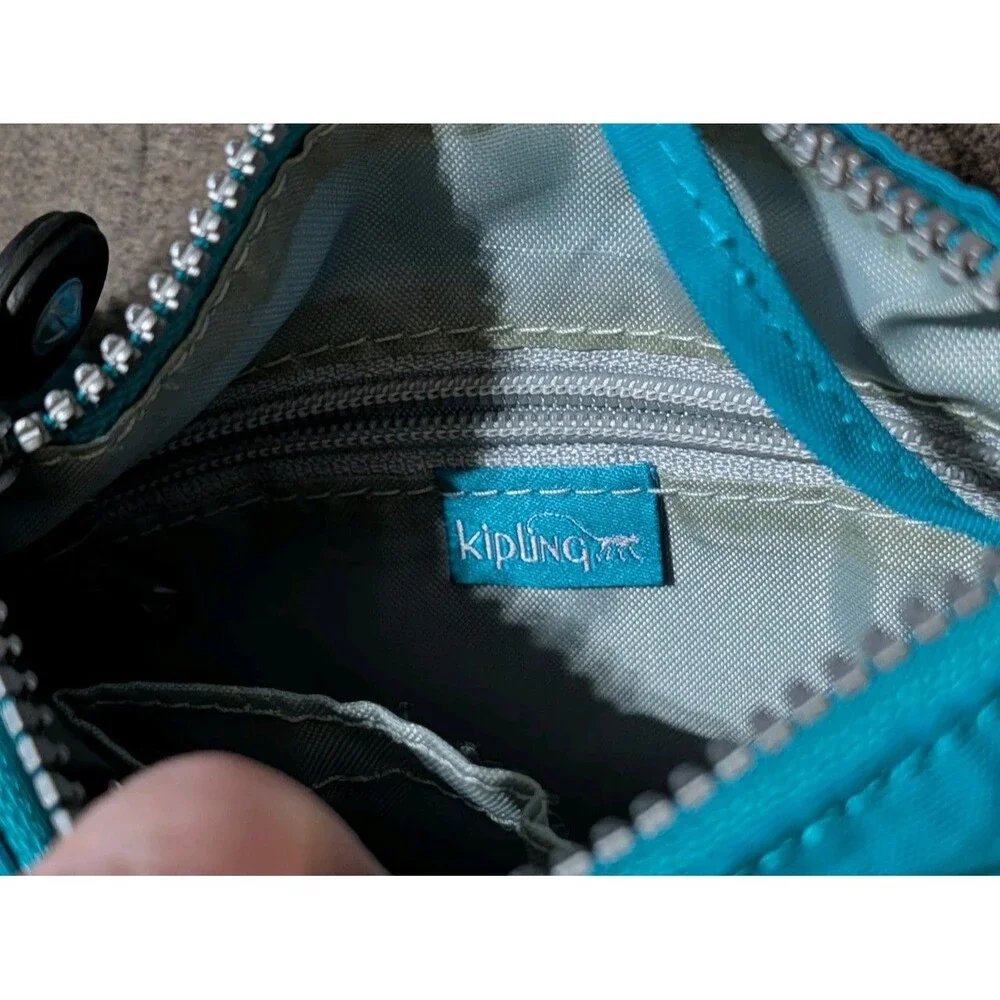 Kipling Keiko Mini Crossbody Bag Teal Turquoise Nylon Triple Zip Monkey